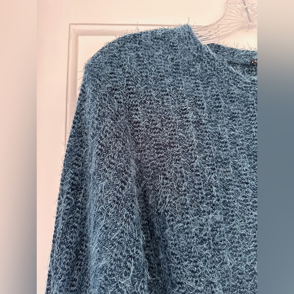 LAST CHANCE! Zara Turquoise Teal Crewneck Cabincore Boxy Sweater Size Medium - Picture 3 of 6